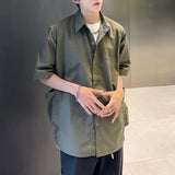 WIAOFELLAS  -  Three-dimensional Pocket Design Men's Shirts Solid Color Single Breasted Turn-down Collar Short Sleeve Male Tops