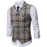 Wiaofellas  -  Autumn/Winter New Youth Fashion Sweetheart Collar Plaid Single Breasted Men's Casual Vest