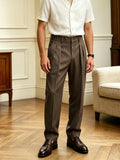 Wiaofellas  -  New Italian Naples Style Pleated High Waist Dress Pants, Solid Color Button Business Casual Trousers for Men