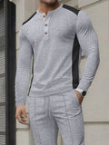 WIAOFELLAS  -  Men s Casual  Fit Long Sleeve Henley T-Shirt Button Up Contrast Color Tops Spring Autumn Fashion Pullover Shirt