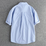 WIAOFELLAS  -  Summer small fresh retro striped short-sleeved shirt men's simple pocket design loose all matching youth thin shirt