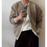 WIAOFELLAS  -  Thickened knitted cardigan fake two pieces wear simple round neck long sleeves lazy layered sweater jacket