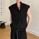Wiaofellas  -  Mens Deconstructed Side Button Asymmetry Dark Y2k Vest Street Fashion Niche Youth Trend Breath Tank Top Men'S Clothing New