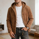 Wiaofellas  -  Autumn Winter New Fleece Hooded Coat Men Jackets Oversized Warm Solid Outwear Long Sleeve Casual Loose Buttons Cardigan Tops