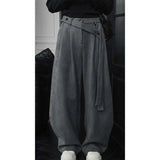 WIAOFELLAS  -  Maillard suede ribbon pants for men's high-end draping and velvet scimitar pants American casual trousers
