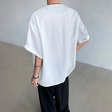 WIAOFELLAS  -  Summer New Men's Short-Sleeve Patchwork T-Shirt American Retro Fashion Trendy High Street Loose Casual Niche Men's Top