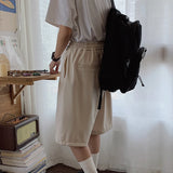 Wiaofellas  -  New Men's Straight Leg Casual Pants Loose Fit Versatile Korean Sle Trendy Cotton mid Waist Five-Quarter Length