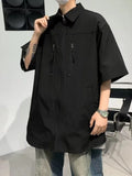 Wiaofellas  -  Zipper shoulder pad shirt men's short sleeve loose vibe high street shirt summer trend design feeling half sleeve daily jacket