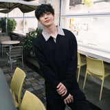WIAOFELLAS  -  Black American Houndstooth long-sleeved T-shirt men's summer thin high-end sweatshirt cleanfit jacket