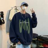 Wiaofellas  - 8-Colour Round Collar Solid Colour Men's Sweatshirt Graffiti Printing Korean Style Loose Sweatshirt Casual Men's Pullover