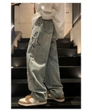 Wiaofellas  -   Star Embroidery Straight Casual Men Jeans Gothic New Wide Leg Loose Hip-hop Fashion Youth Streetwear Denim Trousers Y2K
