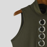 WIAOFELLAS  -  Men Tank Tops Solid Hollow Out Sexy Knitted Male Vests Summer Streetwear Tops Turtleneck Sleeveless Fashion Men Clothing