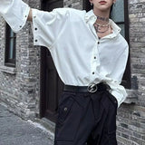 WIAOFELLAS  -  Spring And Summer Men's Solid Color Stitching Long-Sleeved Shirt Retro Fashion Trend High Street Loose Casual Niche Men's Tops