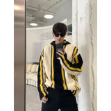 WIAOFELLAS  -  Autumn and winter color-blocking striped design hooded sweater for men high-end niche thickened sweater jacket
