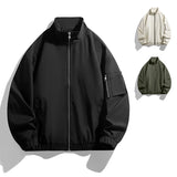WIAOFELLAS  -  Thin Stand Collar Workwear Jacket Men New Spring Autumn Men's Solid Color Coat Zipper Fashion Windproof Bomber Jackets Man
