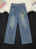 WIAOFELLAS  -  Retro American Casual Embroidered Loose Wide Leg Jeans Men Women Spring Autumn Trendy Brand High Waist Straight Tube Pants