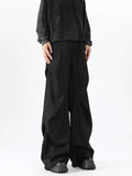 WIAOFELLAS  -  American High Street Pleated Pants Floor Mopping Micro Trumpet Black Trousers Luxury Sense Clean Fit Casual Curved Knife Pants