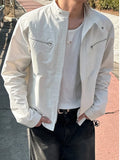 WIAOFELLAS  -  Korean Style Trend Men's Stand Collar Jackets Outerwear Fashion Solid Color Zipper Casual Short Coat Autumn