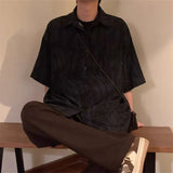 WIAOFELLAS  -  Fashion Men's Irregular Print Turn Down Collar Loose Shirt Trendy Short Sleeves Single-breasted Top Male 2025 Summer
