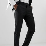 Wiaofellas  -  Black Men Pants with Side Satin Stripe One Piece Official Slim Fit Formal Male Trousers Fashion Clothes for Wedding Evening