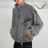 WIAOFELLAS  -  Fashionable Mens Patchwork Jean Jacket Streetwear Vintage Stand Collar Zip-up Denim Jackets For Men Spring Casual Jean Outerwear