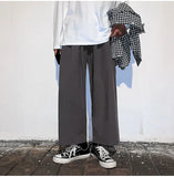 WIAOFELLAS  -  Wide Leg Pants Men Drape Straight Loose Harajuku Vintage Japan Style Ankle-length Trousers Cozy Versatile Black Pantalones Male