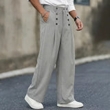 Wiaofellas  -  Men's Vintage Vertical Striped Double Button Suit Pants Spring Autumn Wide Leg Loose A Line Pleated Formal Work Business Pants