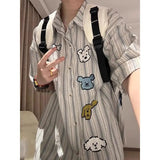 WIAOFELLAS  -  Men Clothing T-shirt Summer New High-end Designed Niche Chic College Style Cute Puppy Embroidered Striped Short-sleeved Shirt