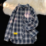 WIAOFELLAS  -  Retro Plaid Long Sleeve Shirt Men Spring Fall Loose Shirt Turn-down Collar Blouse Hip Hop Streetwear Male Shirts