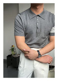 WIAOFELLAS  -  Fashionable temperament lapel polo shirt casual slim fit white short-sleeved knitted sweater high elasticity and comfort