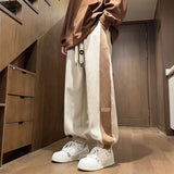 WIAOFELLAS  -  Fashion Retro Thickened Warm Men Casual Pants Winter Streetwear Hip Hop Patchwork Striped Straight Leg Male Sweatpants Trousers