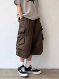 Wiaofellas  -  Summer Japanese Vintage Multi Pocket Cargo Capri Pants For Men Women Maillard Loose Casual Straight Wide Leg Shorts