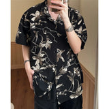 WIAOFELLAS  -  Korean Version of Retro Drooping Thin Tie-dye Short-sleeved Cuban Collar Shirt Men's Summer Floral Loose Hong Kong Style Top