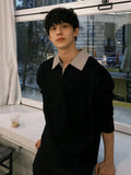 WIAOFELLAS  -  Black American Houndstooth long-sleeved T-shirt men's summer thin high-end sweatshirt cleanfit jacket