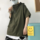 Wiaofellas  -  American Style Men's Summer Trendy Zipper Hoodie Short Sleeve Loose Fit T-Shirt Pure Color Half Sleeve Top for Couples