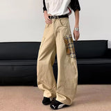 WIAOFELLAS  -  Plaid Design Patchwork Men's Trousers Pocket Contrast Color Machete Pants Straight Casual Wide Leg Male Bottom New