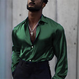 WIAOFELLAS  -  Fashion Ice Silk Smooth Shirts For Men Spring Autumn Long Sleeved Home Tops Streetwear Nightclub Party Shirts Men's Clothing