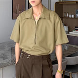 WIAOFELLAS  -  Men's Shirt Lapel Short Sleeve Solid Casual Men Clothing Loose Korean Style Streetwear Shirts Fashion Male Tops S-5XL