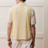 WIAOFELLAS  -  Summer New Knitted Polo Shirt For Men Lapel Casual Hollow Striped Splicing Color Tees Shirts Business Knit Cardigan Men Clothing