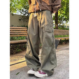 Wiaofellas  -  Retro Japanese Style Work Pants Men's Women's Straight Leg Cuffed Casual Trousers Heavy Duty Drapey Floor Length BF