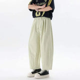 WIAOFELLAS  -  Simple Men's Casual Pants Drawstring Design Solid Color Bottom Elastic Waist Straight Wide Leg Loose Male Trousers