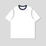 WIAOFELLAS  -  Men Cotton Tshirt Round Neck Contrast Collar Loose Fit Streetwear Summer Tee Shirt Breathable Soft Casual Comfort Mens Clothing