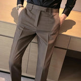 Wiaofellas  -  Men's Light Luxury Button-down Draped Baggy Suit Pants Casual Solid Color Straight Premium Elegant Korean Popular Leisure Pants