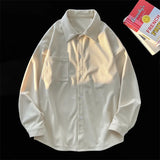 WIAOFELLAS  -  Solid Color Men Shirts Casual Basic Long Sleeve New Unisex Shirt Korean Fashion Outwear Top Male Oversized Blouses
