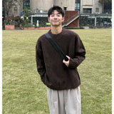 WIAOFELLAS  -  coffee-colored pullover sweater men's autumn and winter lazy style high-end Korean round neck knitted base shirt