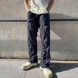 Wiaofellas  -  Mens Casual Pleated Straight Pants Genderless Summer New Arrival Fashion Personalized Solid Color Versatile Pants Unisex