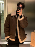 WIAOFELLAS  -  Men's Faux Fur Jackets Patchwork Lamb Wool Contrast Color Casual Korean Style Loose Thickened Male Coats 2024 Winter