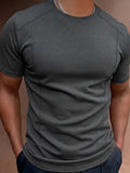 WIAOFELLAS  -  New Casual Mens Short Sleeve T Shirts Flannel Solid Color Elastic Slim Fit T-shirt Men Spring Summer Fashionable Pullovers