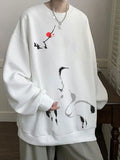 WIAOFELLAS  -  New Ink Painting Crane Printed Pullover Hoodies For Men Spring Hip Hop Fashion O-Neck Hoody Y2K Streetwear Sweatshirts
