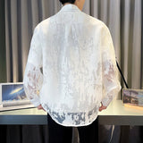 WIAOFELLAS  -  Elegant Long Sleeve Thin Lace See-through Men Shirt Soft Solid Skin-friendly Male Shirts Summer Fashion Sun Protection Clothing